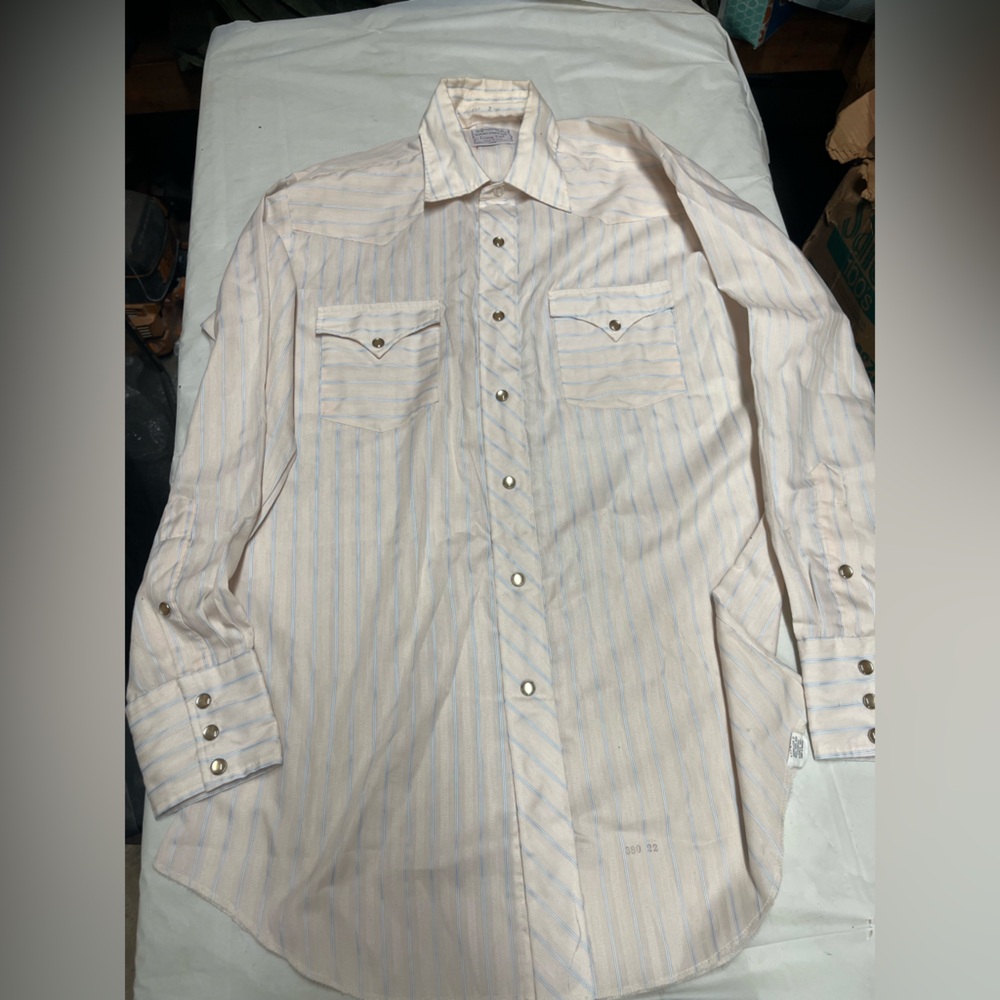 Vintage Mens H Bar C Ranchwear Mens Western Shirt Ivory Long Tail Made In USA